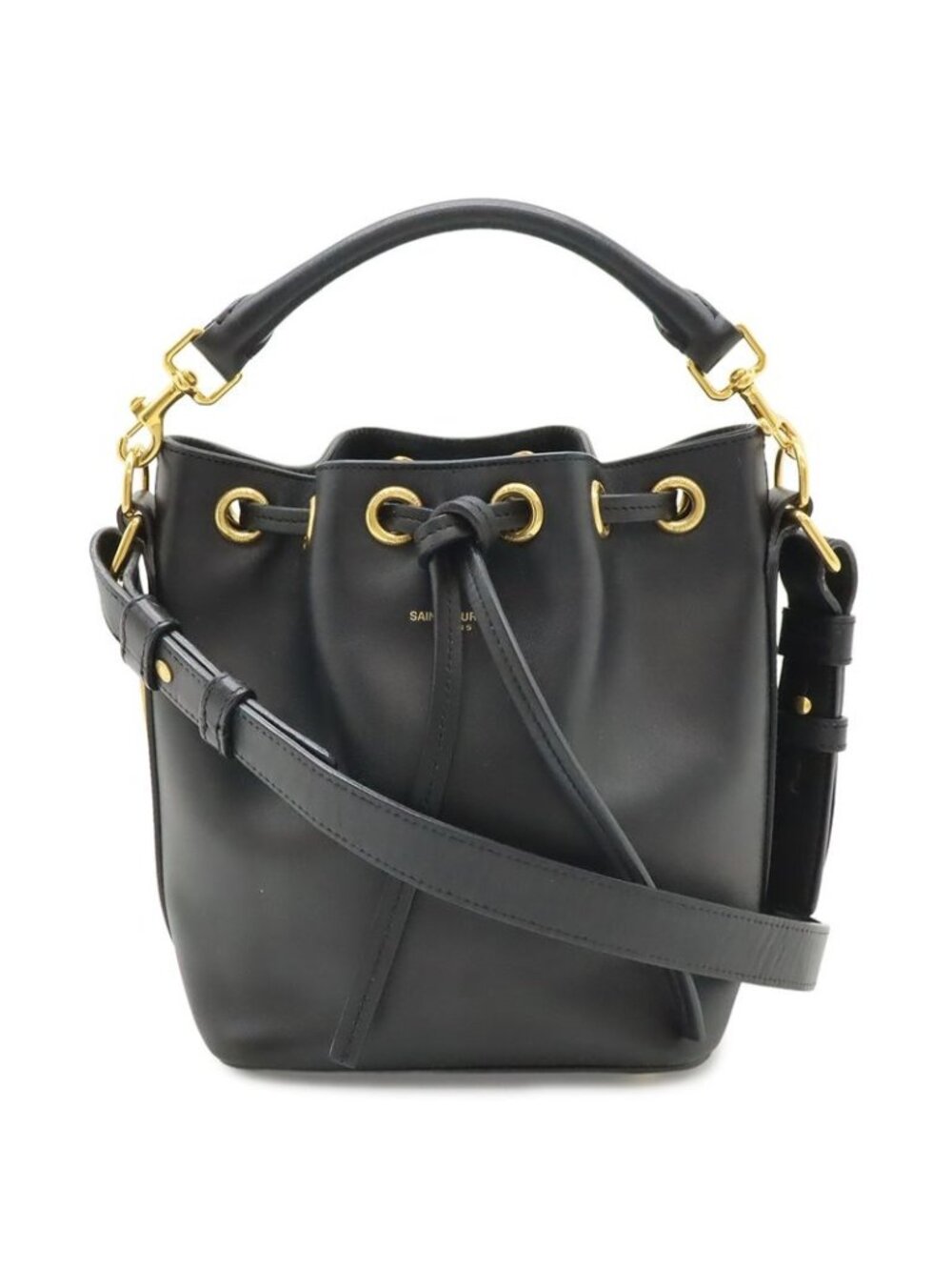 Saint Laurent Paris YSL Yves Emmanuel Bucket Bag 2-Way Shoulder Leather Black - Picture 1 of 9